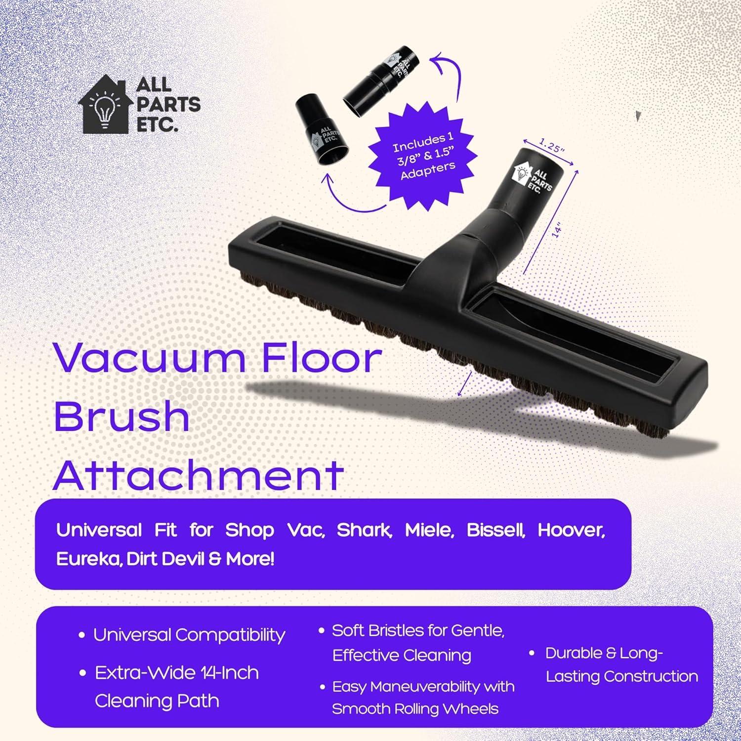 image:image125 Vacuum Floor Brush Attachment 10 Wide Soft Bristles with Two Adapters for 1375 amp 15 Compatibility Fits many Shop Vac Shark Hoover Eureka Dirt Devil Miele Oreck and MoreFloor Brush 14