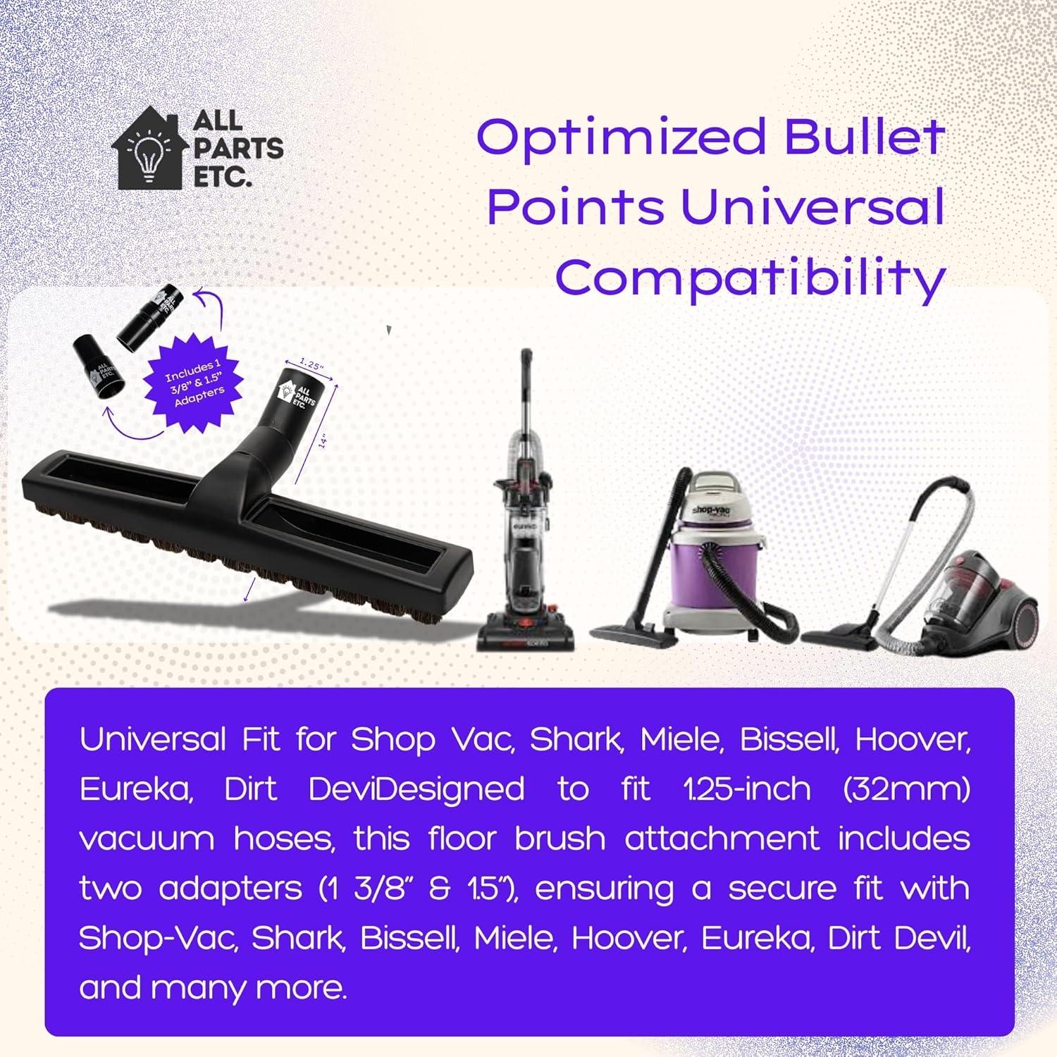 image:image125 Vacuum Floor Brush Attachment 10 Wide Soft Bristles with Two Adapters for 1375 amp 15 Compatibility Fits many Shop Vac Shark Hoover Eureka Dirt Devil Miele Oreck and MoreFloor Brush 14