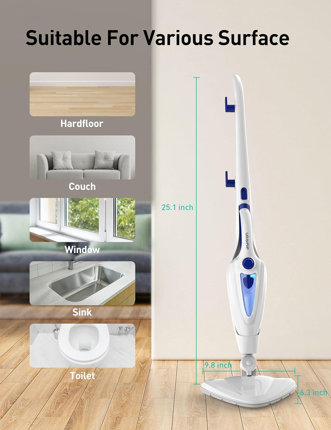 image:image12in1 Steam Mop Fast 15Sec HeatUp 1500W Detachable Handheld Steam Cleaner with 2 Dirt Grip Pads Removes 9999 Stubborn Stains for Hardwood Floors Clothes Windows Tiles Furniture WhiteWhite
