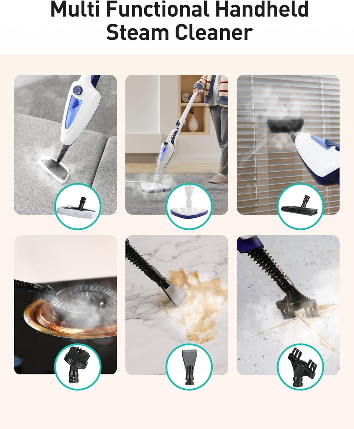 image:image1500W Multipurpose Steam Mop amp Detachable Handheld Steam Cleaner 12in1 Floor Steamer for Hardwood Laminate amp Grout 15Sec Heat Up Includes 2 Dirt Grip Pads White