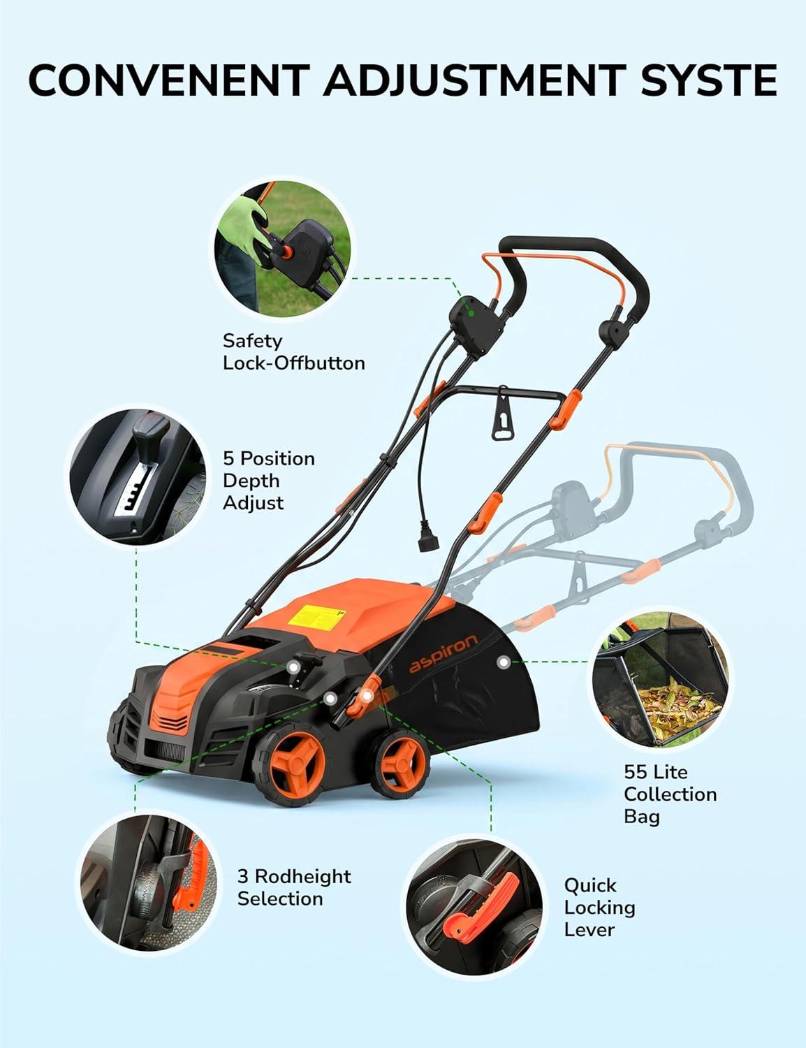 image:imageAspiron 16 Artificial Turf Vacuum 2000w Grass Sweeper 15 Amp Lawn Sweeper Yard Power Brush with 55L Removable Leaf Collection Bag QuickFold Keeps Clear Sweepy Box AurantiousAurantious