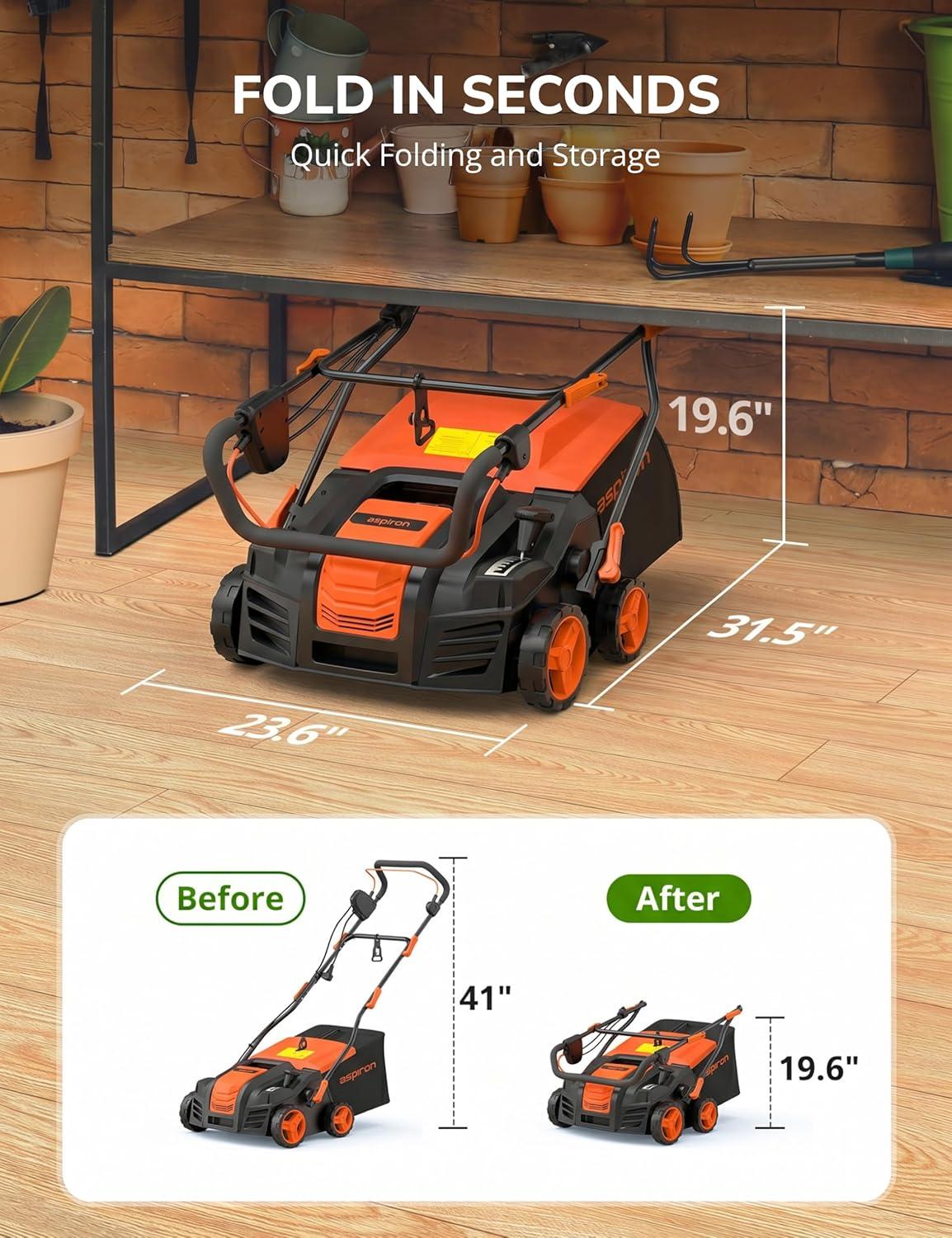 image:imageAspiron 16 Artificial Turf Vacuum 2000w Grass Sweeper 15 Amp Lawn Sweeper Yard Power Brush with 55L Removable Leaf Collection Bag QuickFold Keeps Clear Sweepy Box AurantiousAurantious