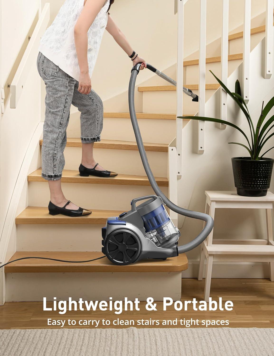 image:imageAspiron 1700W Canister Vacuum Cleaner 45Kpa Bagless Vacuum Cleaner MultiCyclonic Filtration 2 AntiAllergen HEPA Filters 35QT Dust Cup 4 Tools No Hair Tangles for Hard Floor Pet Hair Navy
