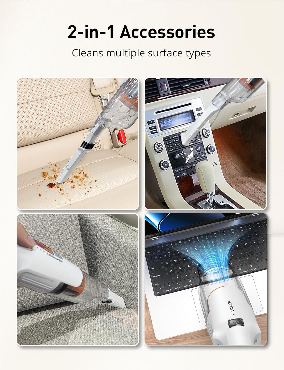 image:imageAspiron Cordless Handheld Vacuum 24KPA Powerful Car Vacuum 2Speed 2 Charging Methods Wireless Charger Ergonomic Handle Portable Rechargeable Vacuum Cleaner for Car Home Cream WhiteCream White