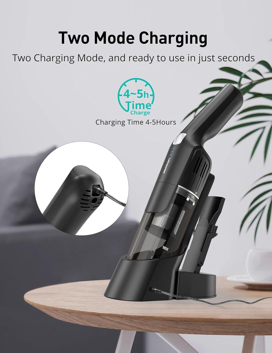 image:imageAspiron Cordless Handheld Vacuum 24KPA Powerful Car Vacuum 2Speed 2 Charging Methods Wireless Charger Ergonomic Handle Portable Rechargeable Vacuum Cleaner for Car Home Cream WhiteBlack Blue