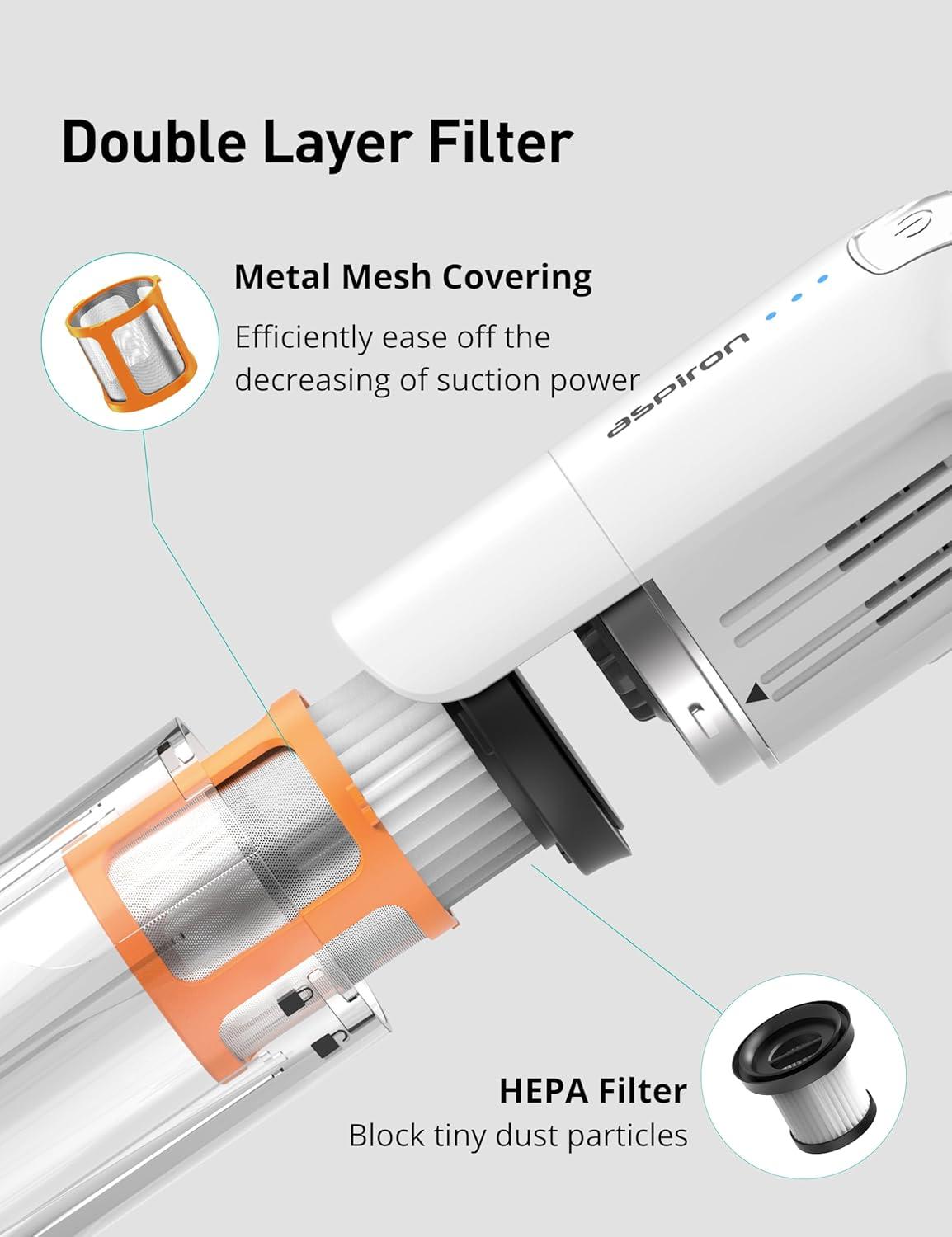 image:imageAspiron Cordless Handheld Vacuum 24KPA Powerful Car Vacuum 2Speed 2 Charging Methods Wireless Charger Ergonomic Handle Portable Rechargeable Vacuum Cleaner for Car Home Cream WhiteCream White
