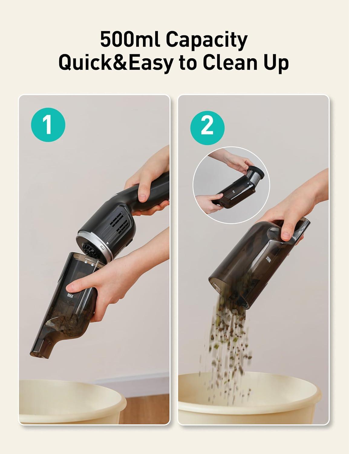 image:imageAspiron Cordless Handheld Vacuum 24KPA Powerful Car Vacuum 2Speed 2 Charging Methods Wireless Charger Ergonomic Handle Portable Rechargeable Vacuum Cleaner for Car Home Cream WhiteBlack Grey