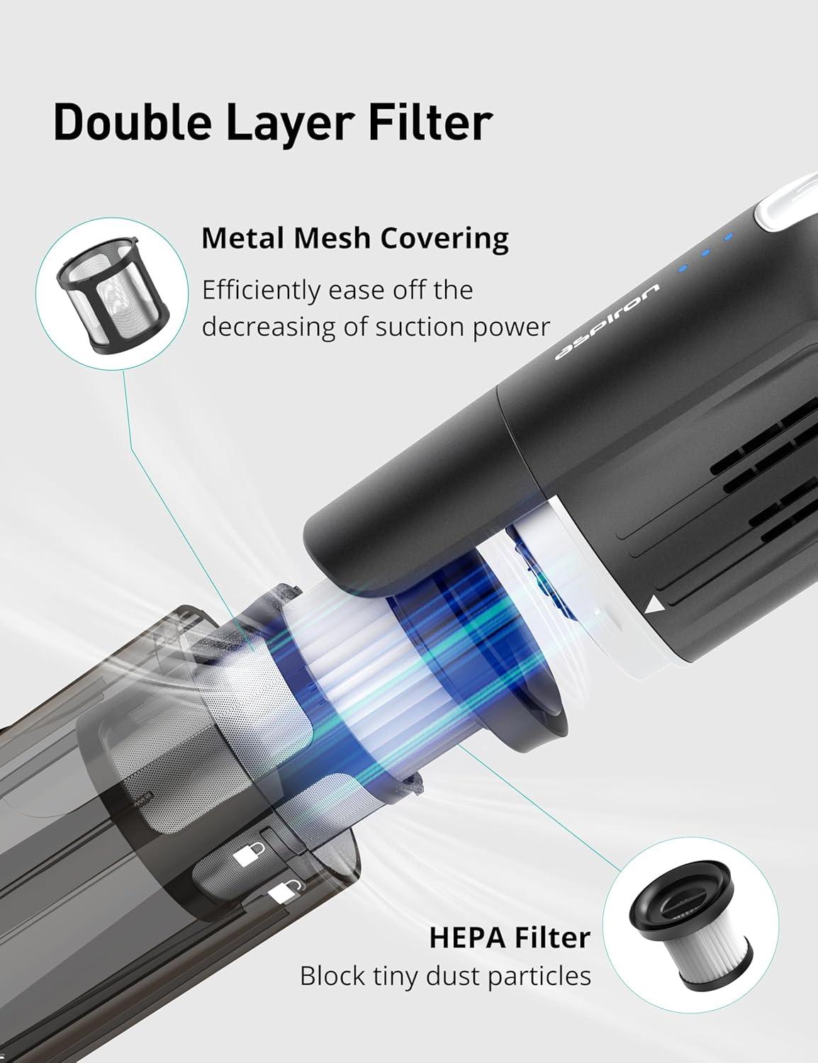image:imageAspiron Cordless Handheld Vacuum 24KPA Powerful Car Vacuum 2Speed 2 Charging Methods Wireless Charger Ergonomic Handle Portable Rechargeable Vacuum Cleaner for Car Home Cream WhiteBlack Green