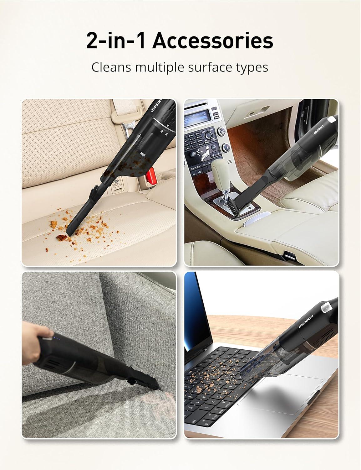 image:imageAspiron Cordless Handheld Vacuum 24KPA Powerful Car Vacuum 2Speed 2 Charging Methods Wireless Charger Ergonomic Handle Portable Rechargeable Vacuum Cleaner for Car Home Cream WhiteBlack Blue