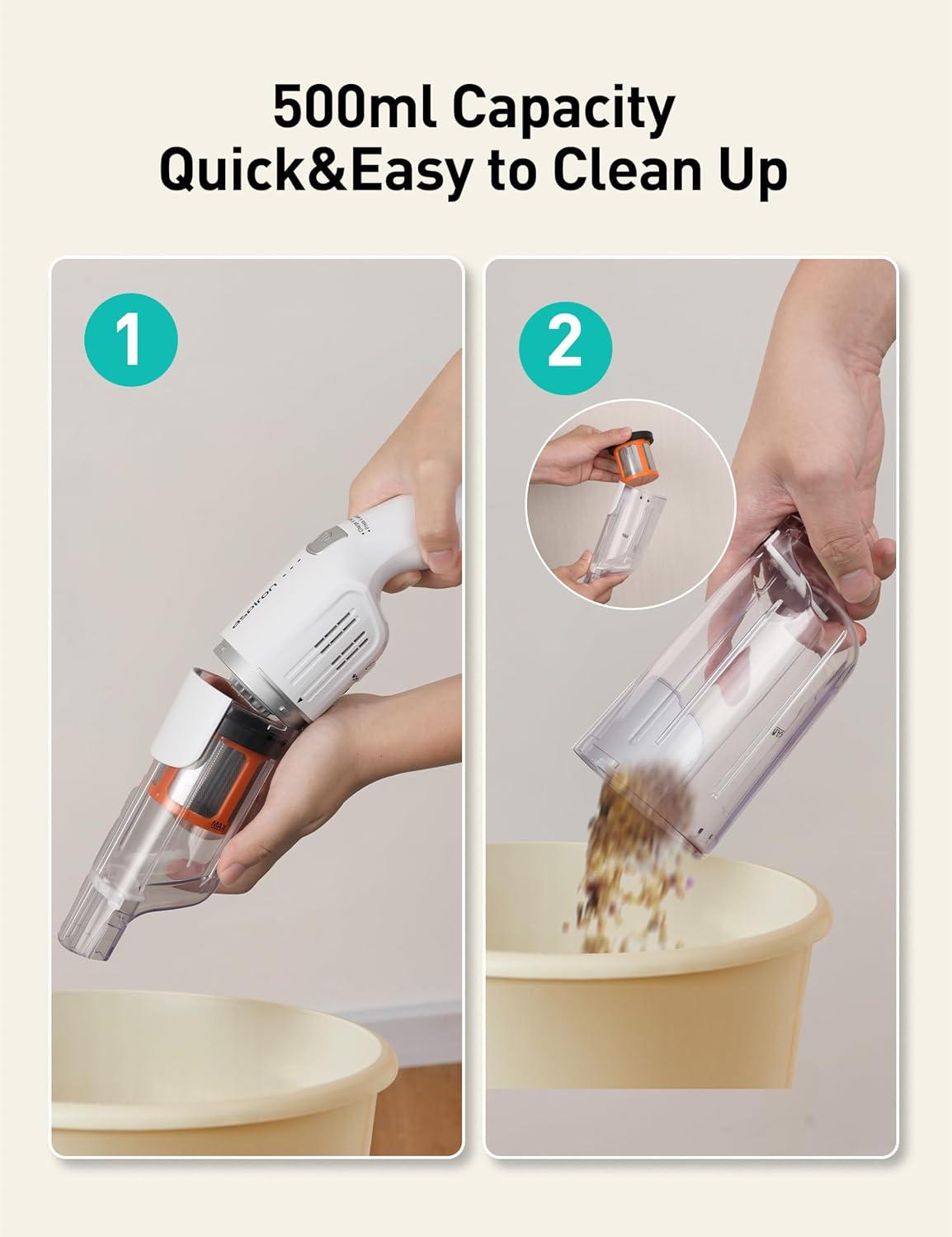 image:imageAspiron Cordless Handheld Vacuum 24KPA Powerful Car Vacuum 2Speed 2 Charging Methods Wireless Charger Ergonomic Handle Portable Rechargeable Vacuum Cleaner for Car Home Cream WhiteCream White