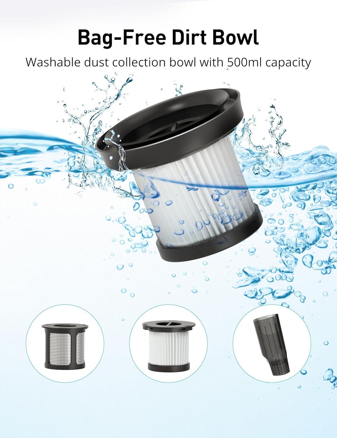 image:imageAspiron Cordless Handheld Vacuum 24KPA Powerful Car Vacuum 2Speed 2 Charging Methods Wireless Charger Ergonomic Handle Portable Rechargeable Vacuum Cleaner for Car Home Black Silver