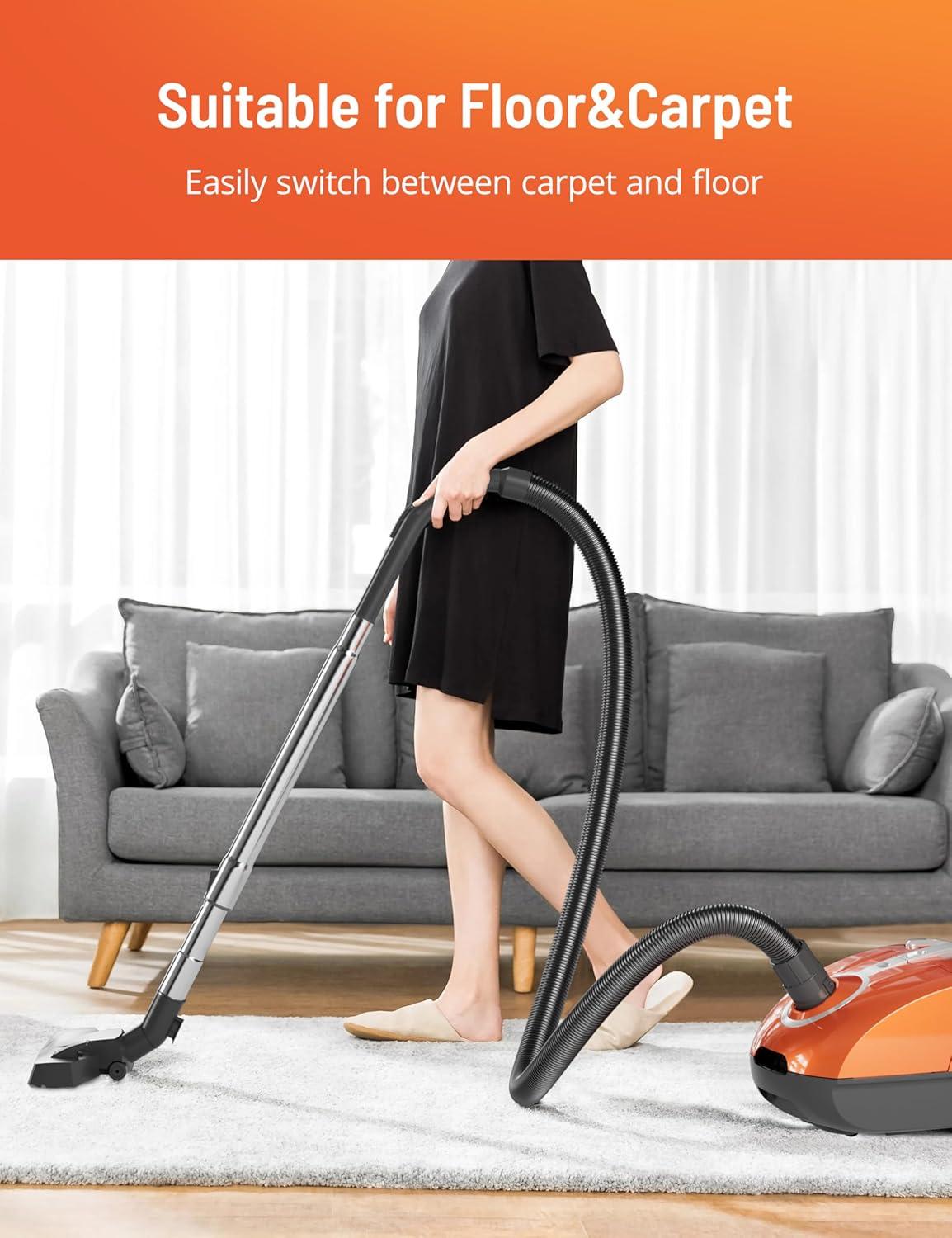 image:imageBagged Canister Vacuum Cleaner Canister Vacuum Cleaners for Home Automatic Cord Rewind Portable Corded Vacuum Cleaner with 3 Replacement Bags for Hard Floors Pet Hair Carpet and Upholstery