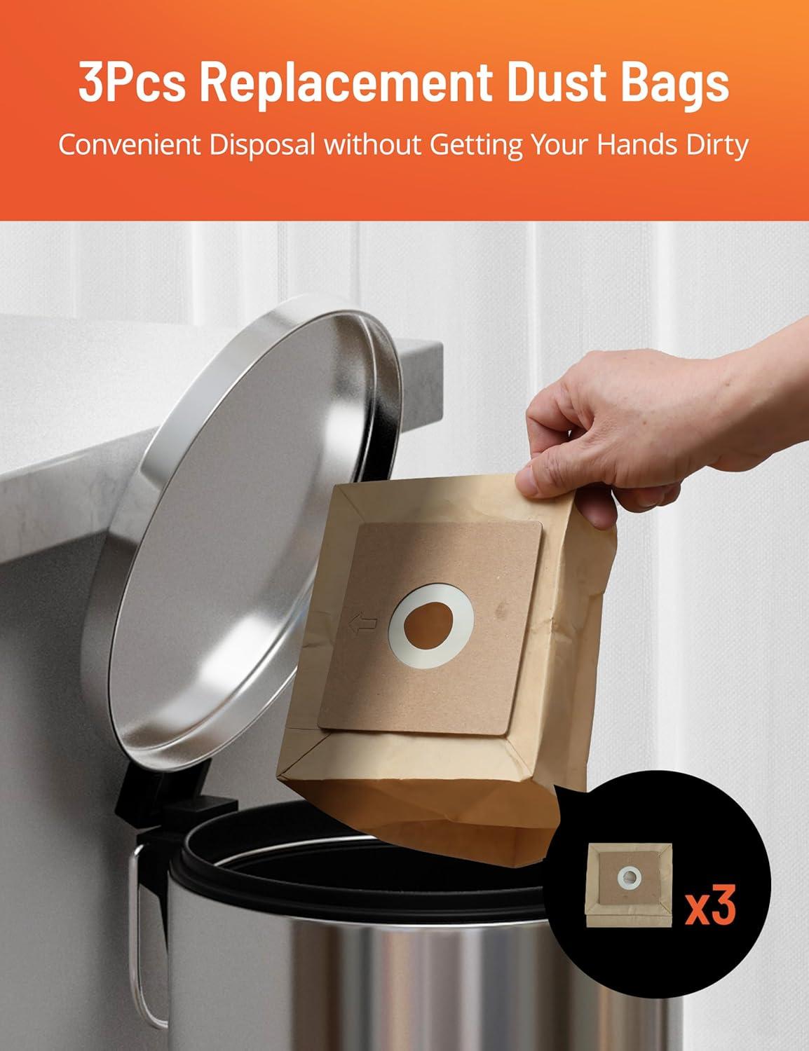 image:imageBagged Canister Vacuum Cleaner Canister Vacuum Cleaners for Home Automatic Cord Rewind Portable Corded Vacuum Cleaner with 3 Replacement Bags for Hard Floors Pet Hair Carpet and Upholstery