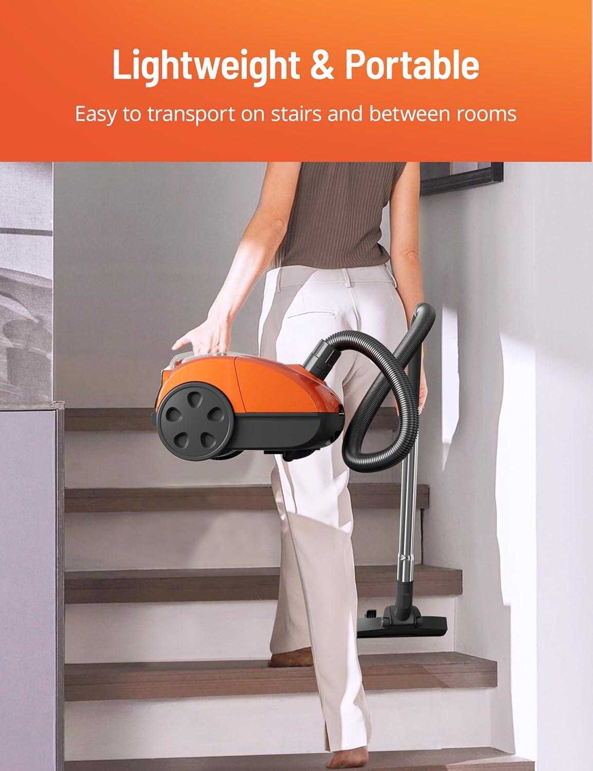 image:imageBagged Canister Vacuum Cleaner Canister Vacuum Cleaners for Home Automatic Cord Rewind Portable Corded Vacuum Cleaner with 3 Replacement Bags for Hard Floors Pet Hair Carpet and Upholstery