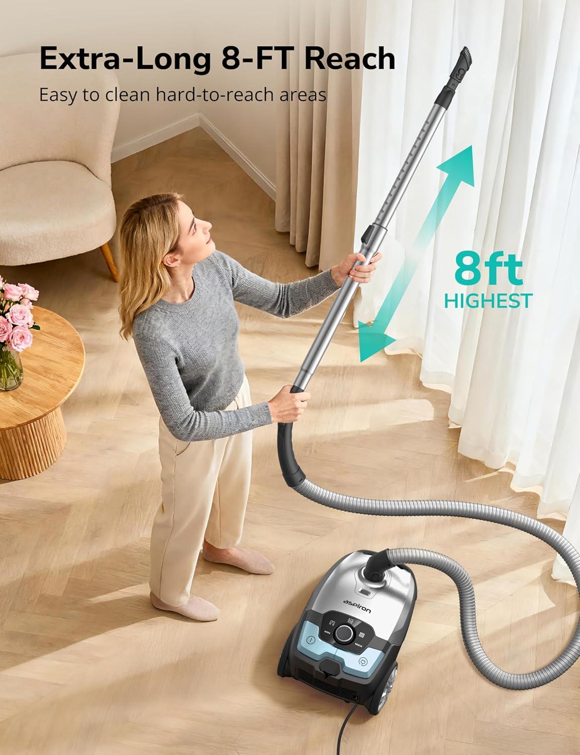 image:imageCanister Vacuum1700W45KPA Bagged Vacuum Cleaner5L Large CapacityAuto Cord RewindHEPA FilterLow Noise8M Cleaning RadiusVariable Power ControlEasy to PushHard FloorPetCarpetCeruleanCerulean