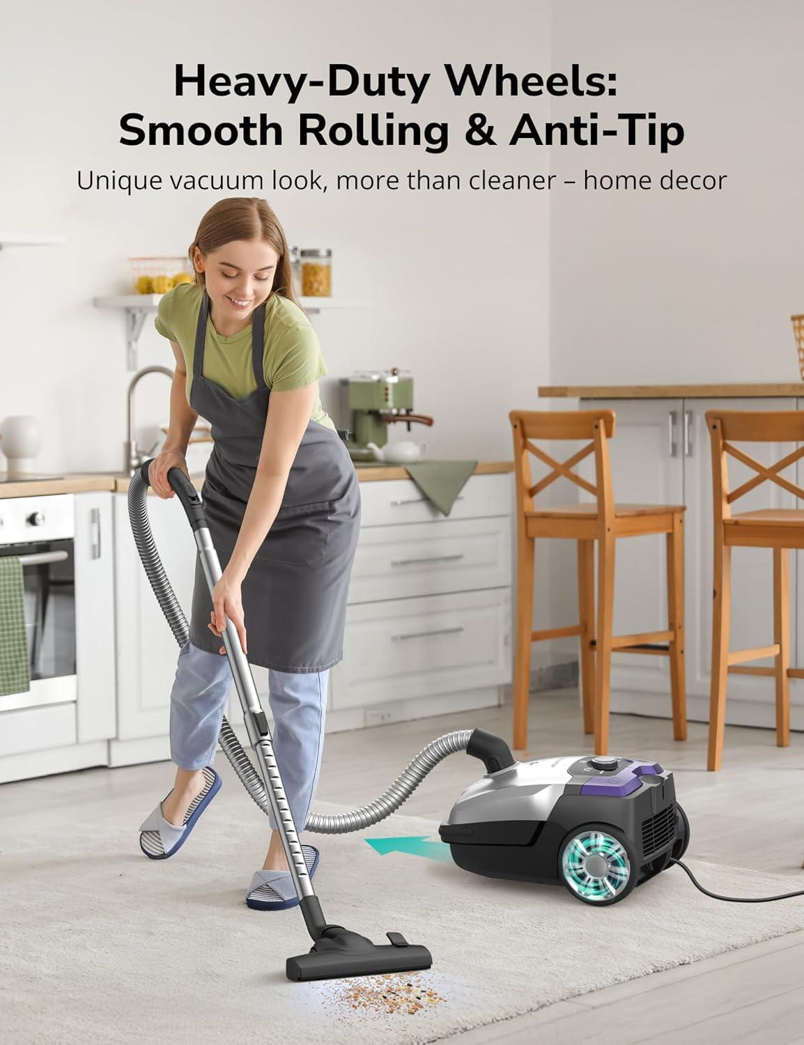 image:imageCanister Vacuum1700W45KPA Bagged Vacuum Cleaner5L Large CapacityAuto Cord RewindHEPA FilterLow Noise8M Cleaning RadiusVariable Power ControlEasy to PushHard FloorPetCarpetCeruleanLavender
