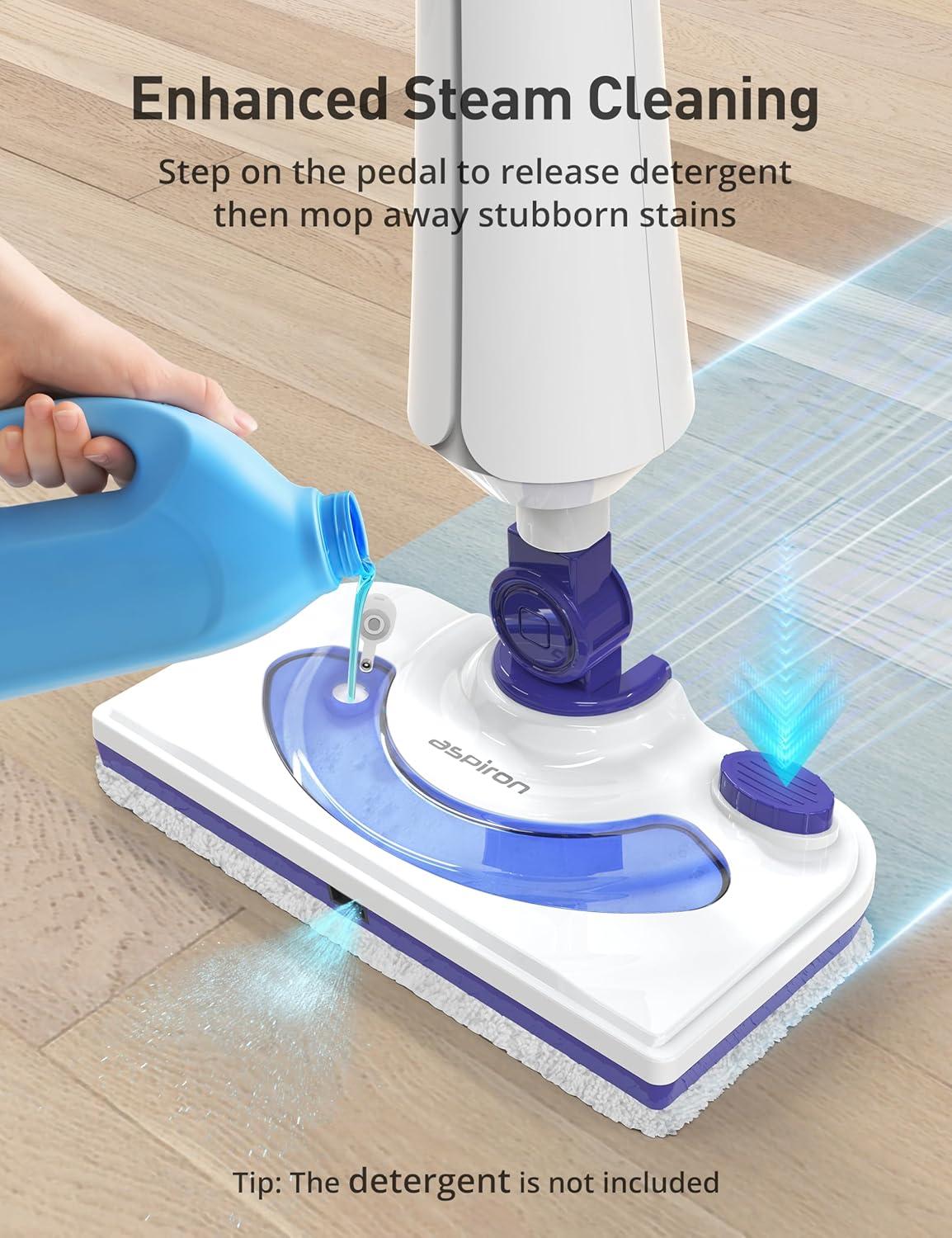 image:imageProfessional Steam Mop Cleaner 1300W Floor Steamer with Detergent Chamber 25S Heat Up Lightweight Steamer for Cleaning with 2 Washable Pads Safe for Tiles Upholstery Carpet Hardwood BlueBlue