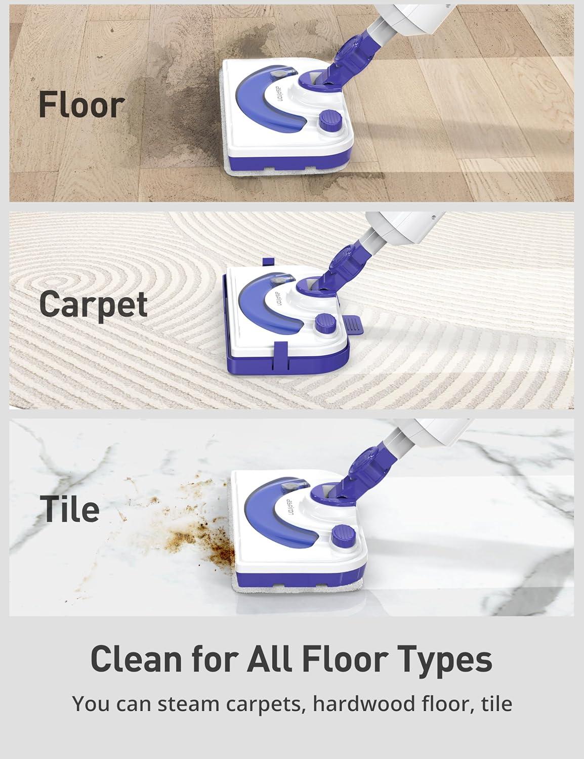 image:imageProfessional Steam Mop Cleaner 1300W Floor Steamer with Detergent Chamber 25S Heat Up Lightweight Steamer for Cleaning with 2 Washable Pads Safe for Tiles Upholstery Carpet Hardwood White