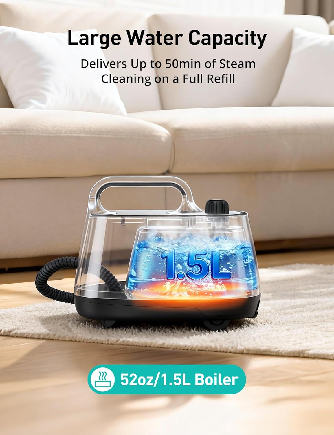image:imageSteam Cleaner 293F 58 PSI Powerful Multipurpose Handheld Steam Mop for Home Use 21 Attachments 50Oz Capacity Heavy Duty Steamer for Carpets Floors Cars Tiles Crack Cleaning PearlPearl