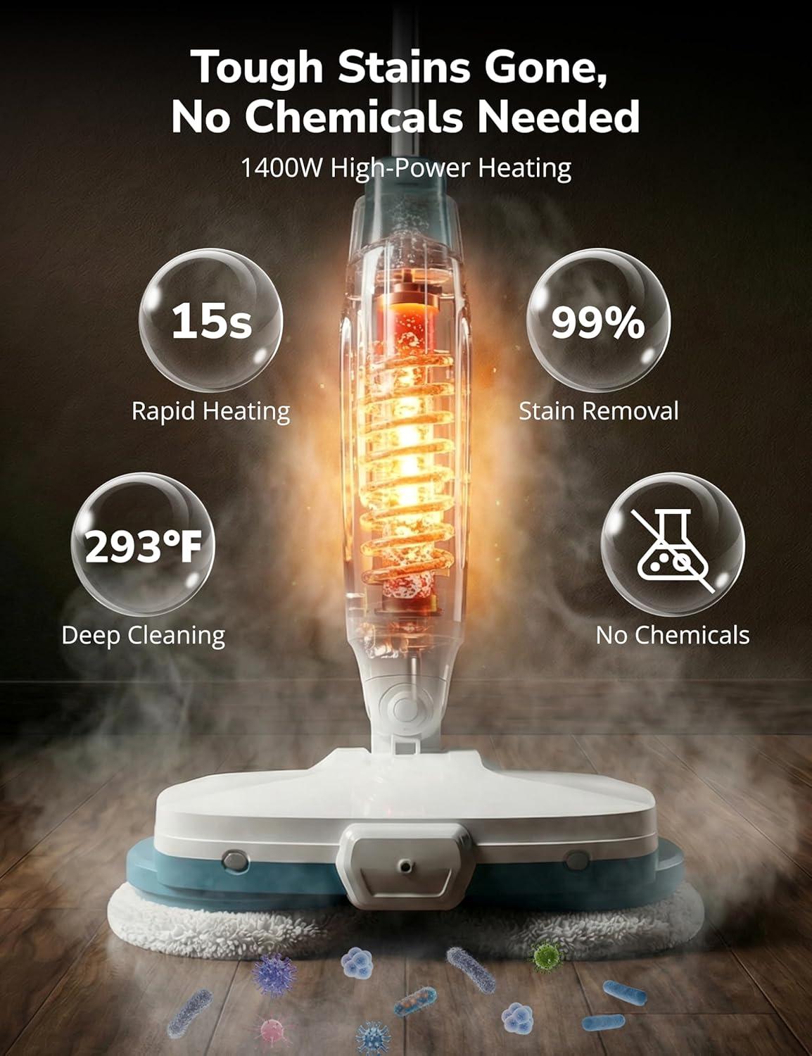 image:imageSteam Mop10in1 Scrub Mop amp Handheld Steamer15s HeatupMultifunctional Electric Cleaner for Home UseHard Floor Cleaner2 ModesLed LightRemovable 500ML Water TankCarpetsFloorsCarsTilesCrackBlue