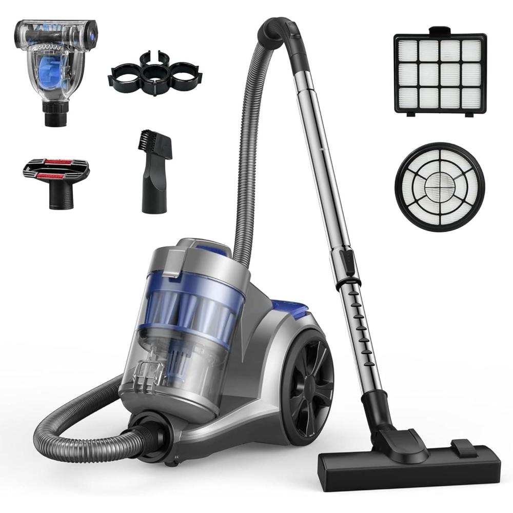 image:imageAspiron 1700W Canister Vacuum Cleaner 45Kpa Bagless Vacuum Cleaner MultiCyclonic Filtration 2 AntiAllergen HEPA Filters 35QT Dust Cup 4 Tools No Hair Tangles for Hard Floor Pet Hair Navy