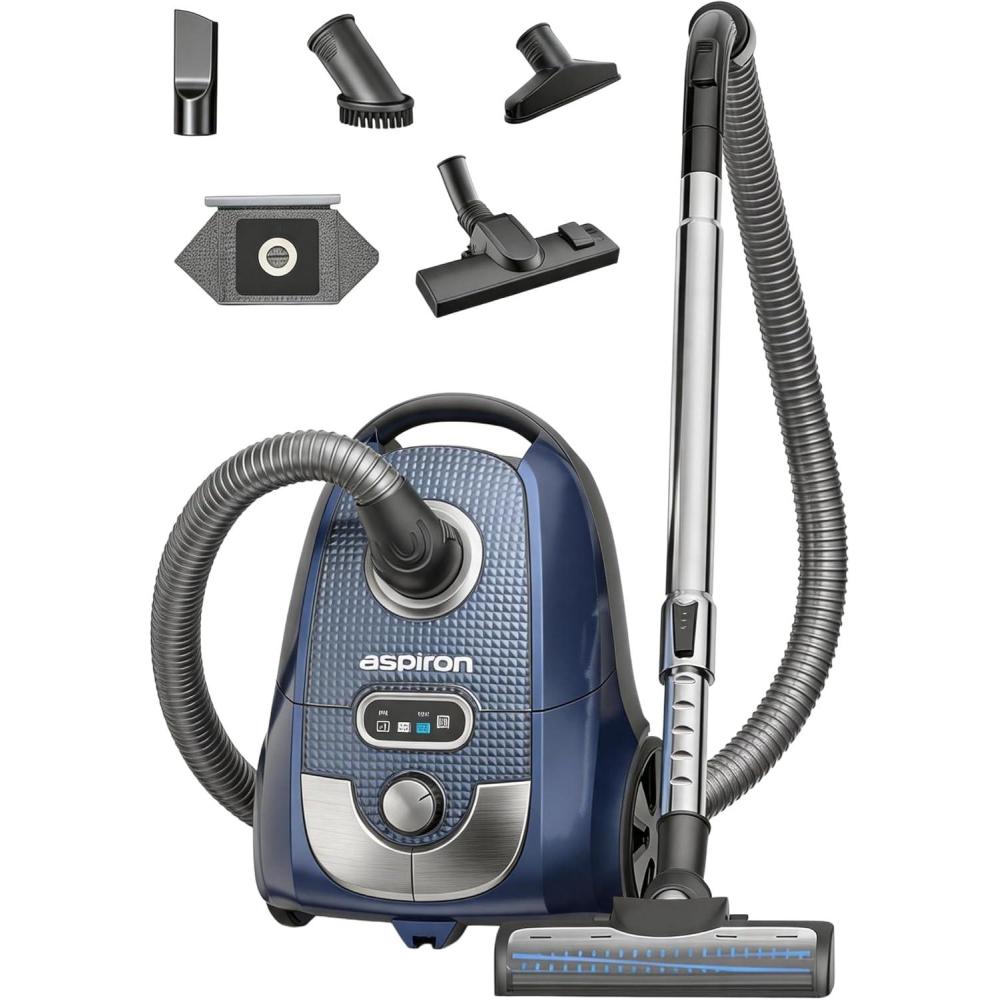 image:imageAspiron Canister Vacuum Canister Bagged Vacuum4QT Dust Bag H13 HEPA Filter 5 Tools PetFriendlyVariable Power Controlfor Carpets Hardwood Floors Stairs Pet Hair HouseholdBlue