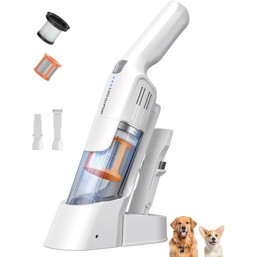 image:imageAspiron Cordless Handheld Vacuum 24KPA Powerful Car Vacuum 2Speed 2 Charging Methods Wireless Charger Ergonomic Handle Portable Rechargeable Vacuum Cleaner for Car Home Cream WhiteCream White