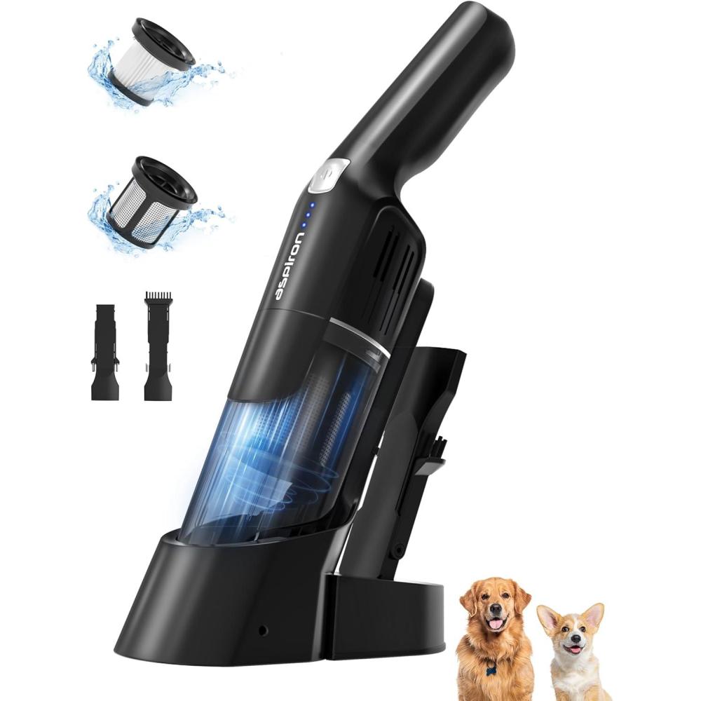 image:imageAspiron Cordless Handheld Vacuum 24KPA Powerful Car Vacuum 2Speed 2 Charging Methods Wireless Charger Ergonomic Handle Portable Rechargeable Vacuum Cleaner for Car Home Cream WhiteBlack Grey