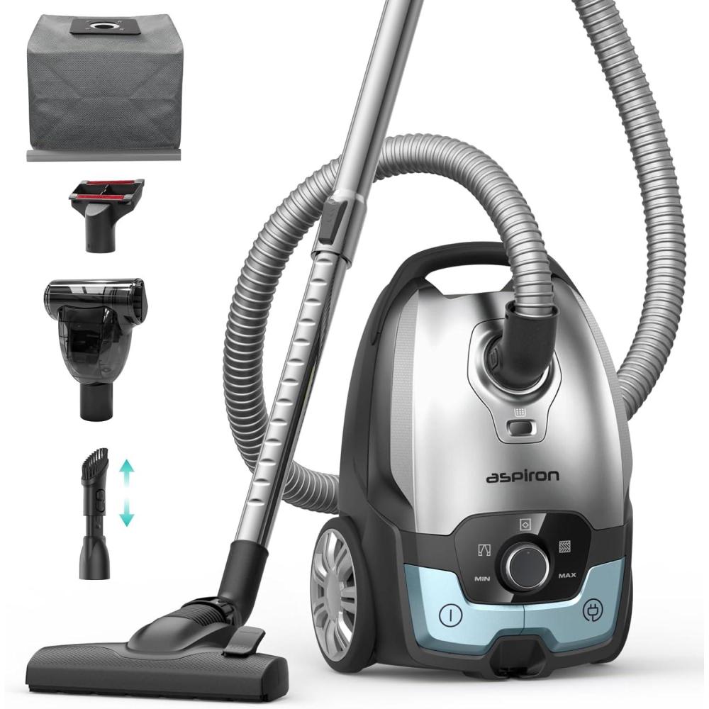 image:imageCanister Vacuum1700W45KPA Bagged Vacuum Cleaner5L Large CapacityAuto Cord RewindHEPA FilterLow Noise8M Cleaning RadiusVariable Power ControlEasy to PushHard FloorPetCarpetCeruleanCerulean