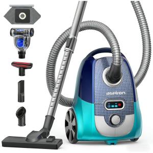 image:imageAspiron Canister Vacuum Canister Bagged Vacuum4QT Dust Bag H13 HEPA Filter 5 Tools PetFriendlyVariable Power Controlfor Carpets Hardwood Floors Stairs Pet Hair HouseholdNavy Blue
