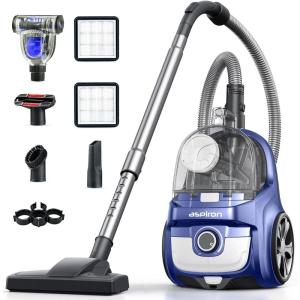 image:imageAspiron Canister Vacuum Cleaner 40Kpa Bagless Vacuum Cleaners 4QT Large Dust Cup Double HEPA Filter Retractable Cord 1600W Lightweight Vacuum Cleaner with 5 Tools for Hard Floors NavyNavy