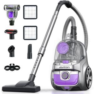 image:imageAspiron Canister Vacuum Cleaner 40Kpa Bagless Vacuum Cleaners 4QT Large Dust Cup Double HEPA Filter Retractable Cord 1600W Lightweight Vacuum Cleaner with 5 Tools for Hard Floors NavyPearl