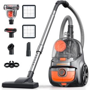 image:imageAspiron Canister Vacuum Cleaner 40Kpa Bagless Vacuum Cleaners 4QT Large Dust Cup Double HEPA Filter Retractable Cord 1600W Lightweight Vacuum Cleaner with 5 Tools for Hard Floors Persimmon