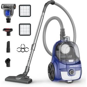image:imageAspiron Canister Vacuum Upgraded 1600W Bagless Canister Vacuum Cleaner Auto Cord Rewind H13 HEPA Filter 4Qt Large Capacity 5 Tools for Hard Floors Carpet Pet Upholstery Tiles SapphireSapphire