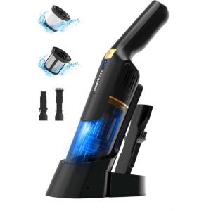 image:imageAspiron Cordless Handheld Vacuum 24KPA Powerful Car Vacuum 2Speed 2 Charging Methods Wireless Charger Ergonomic Handle Portable Rechargeable Vacuum Cleaner for Car Home Cream WhiteBlack Gold