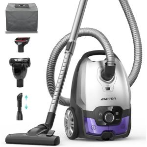 image:imageCanister Vacuum1700W45KPA Bagged Vacuum Cleaner5L Large CapacityAuto Cord RewindHEPA FilterLow Noise8M Cleaning RadiusVariable Power ControlEasy to PushHard FloorPetCarpetCeruleanLavender