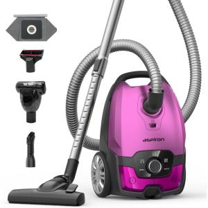 image:imageCanister Vacuum1700W45KPA Bagged Vacuum Cleaner5L Large CapacityAuto Cord RewindHEPA FilterLow Noise8M Cleaning RadiusVariable Power ControlEasy to PushHard FloorPetCarpetCeruleanPink