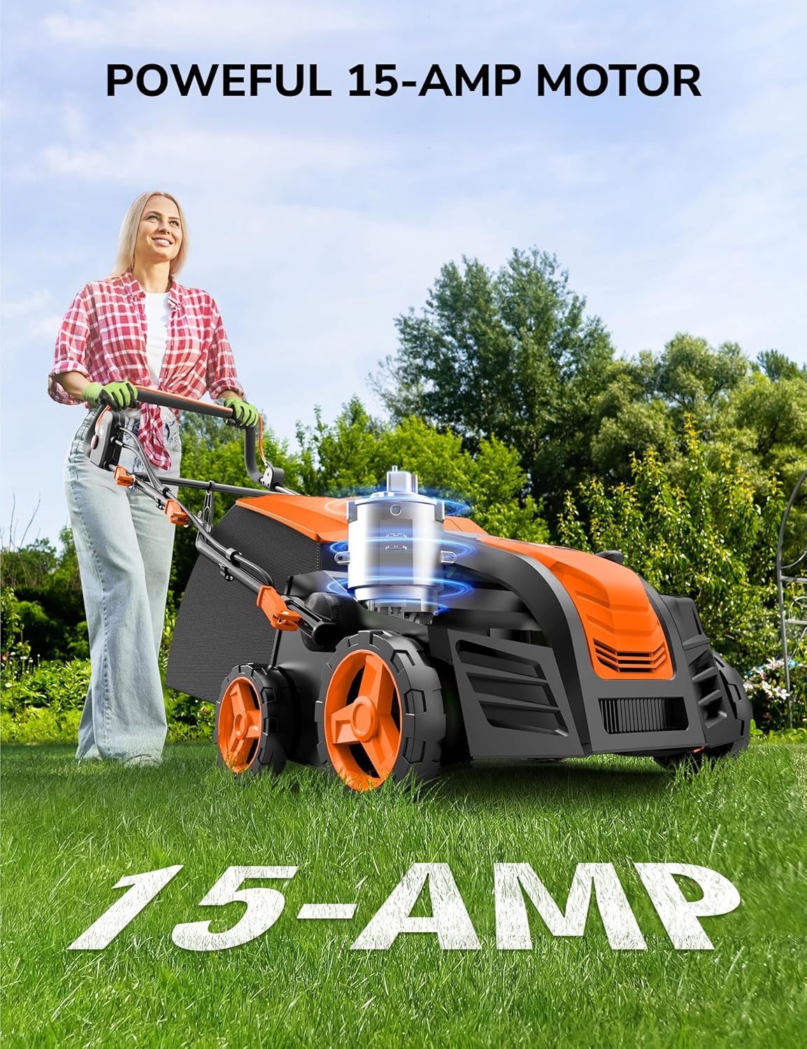 image:imageAspiron Artificial Grass Sweeper 16Inch 2000W Electric Power Broom for Artificial Turf Lawn Sweeper with 55L Removable Collection Bag 5Position Height Adjustment Foldable OrangeAurantious