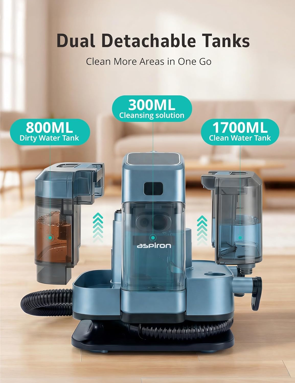 image:imageAspiron Carpet CleanerFast Heating SteamerCarpet Cleaner Machine for HomeHotCold Water amp Steam WashSpot Cleaner20Kpa Powerful Suction300ML Solutionfor CarpetUpholsterySofaPet StainCarBlue