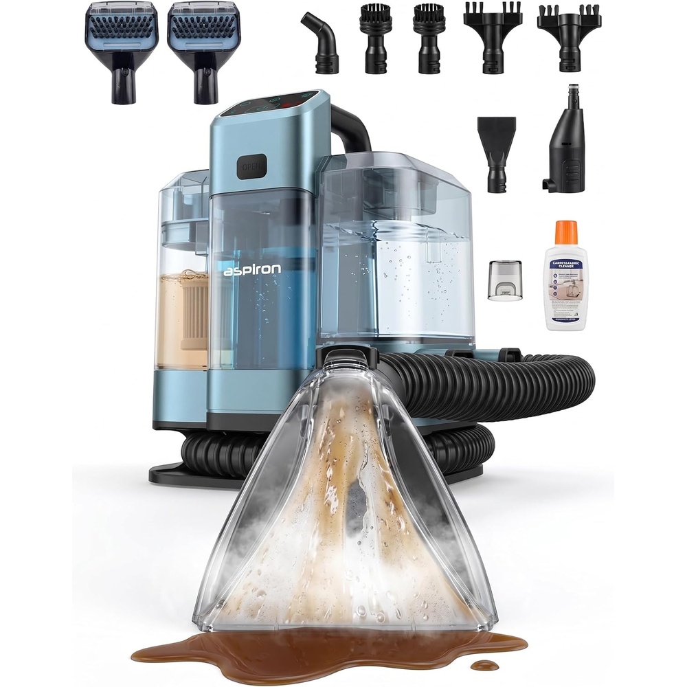 image:imageAspiron Carpet CleanerFast Heating SteamerCarpet Cleaner Machine for HomeHotCold Water amp Steam WashSpot Cleaner20Kpa Powerful Suction300ML Solutionfor CarpetUpholsterySofaPet StainCarBlue