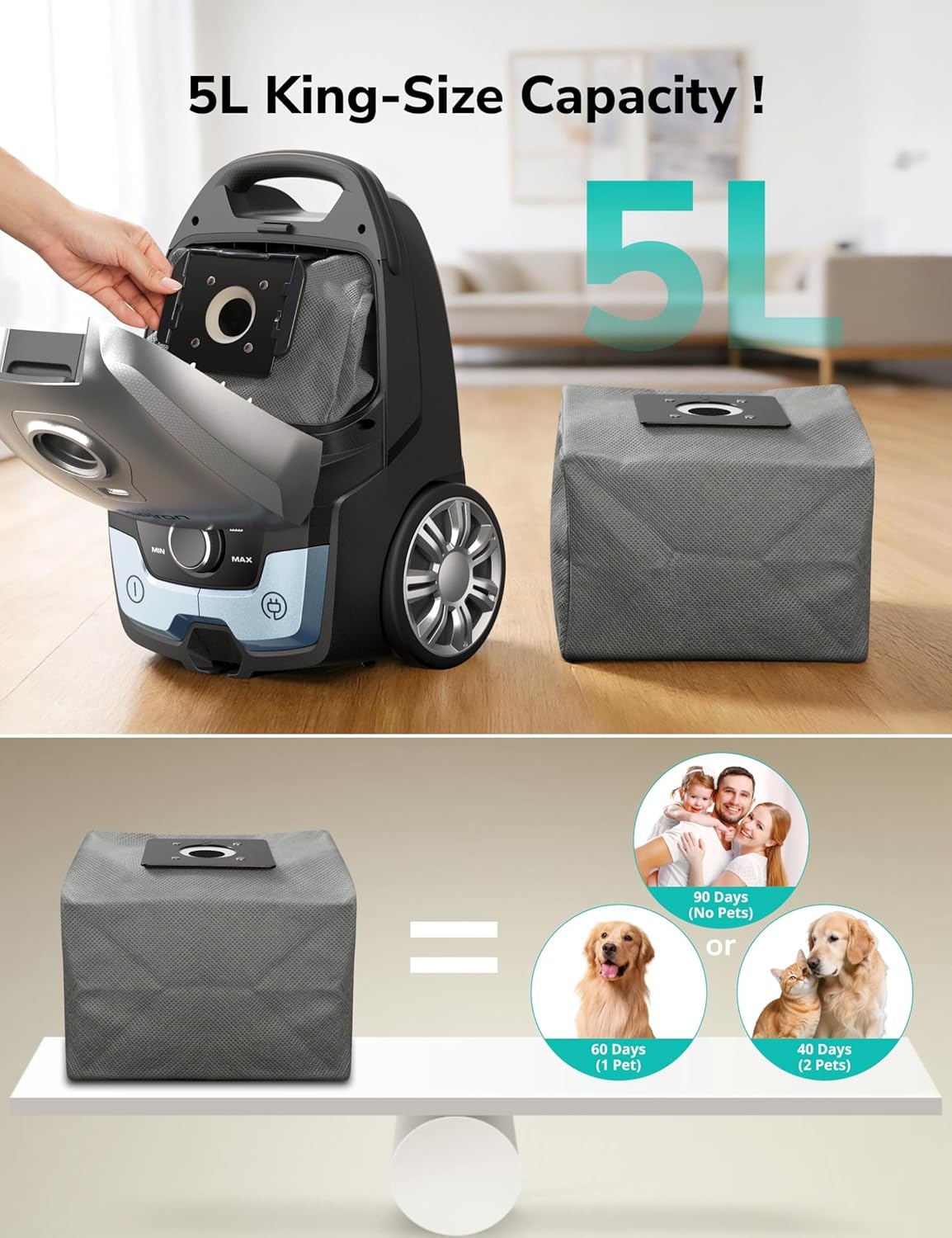 image:imageAspiron Canister Vacuum1700W45KPA Bagged Vacuum Cleaner5L Large CapacityAuto Cord RewindHEPA FilterLow Noise8M Cleaning RadiusVariable Power ControlEasy to PushHard FloorCarpetPurpleAquamarine