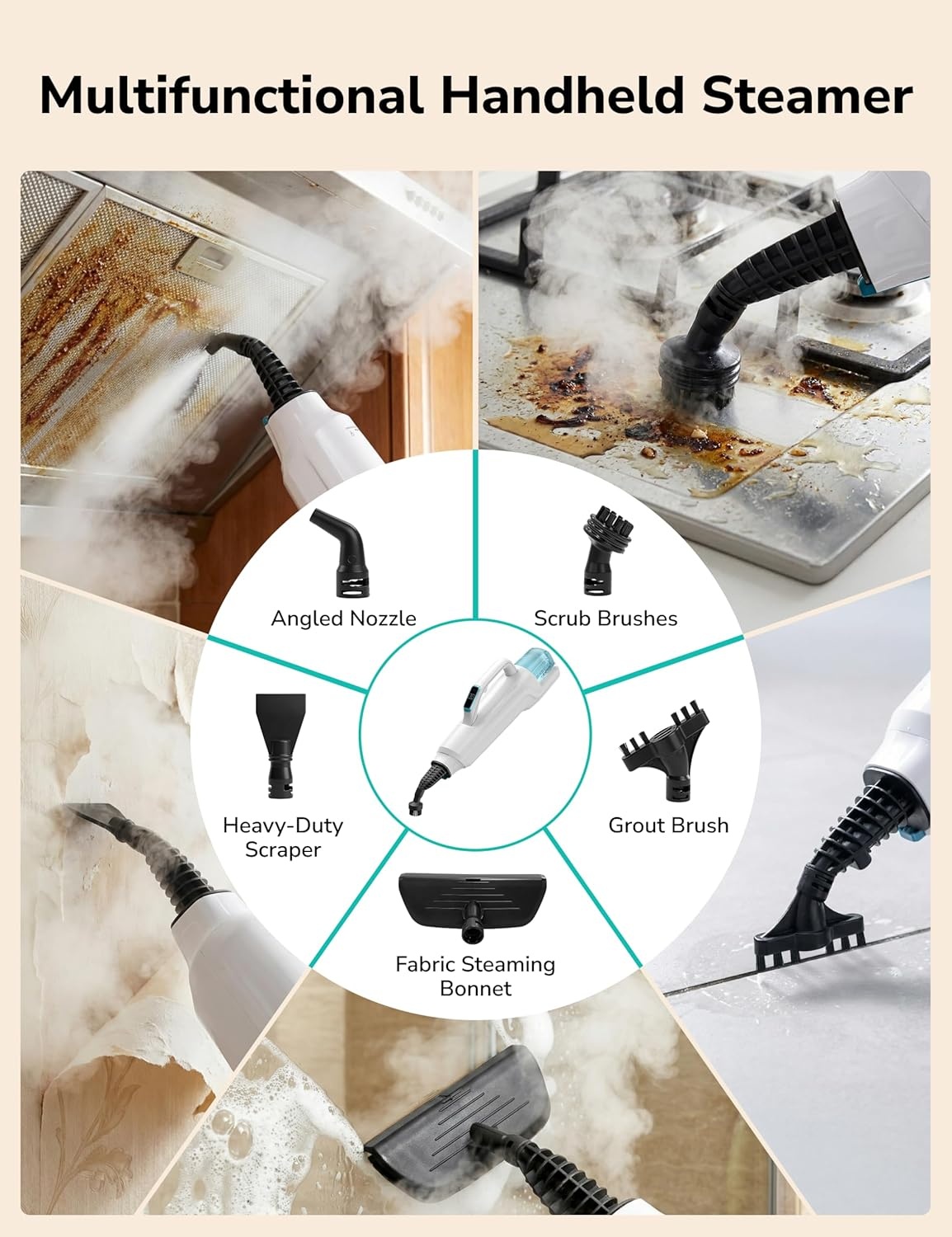 image:imageAspiron Steam Mop 10in1 Steam Mop and Handheld Steamer 15s HeatUp SelfRotating Scrub Pads 2 Steam Modes with Spray500ML Removable TankLED LightFloor Steamer for HardwoodTile CarpetCarCream
