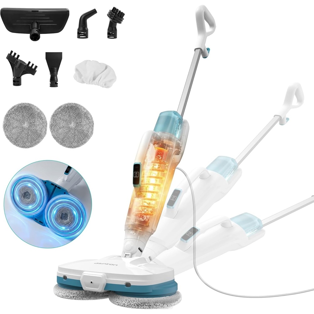 image:imageAspiron Steam Mop 10in1 Steam Mop and Handheld Steamer 15s HeatUp SelfRotating Scrub Pads 2 Steam Modes with Spray500ML Removable TankLED LightFloor Steamer for HardwoodTile CarpetCarCream