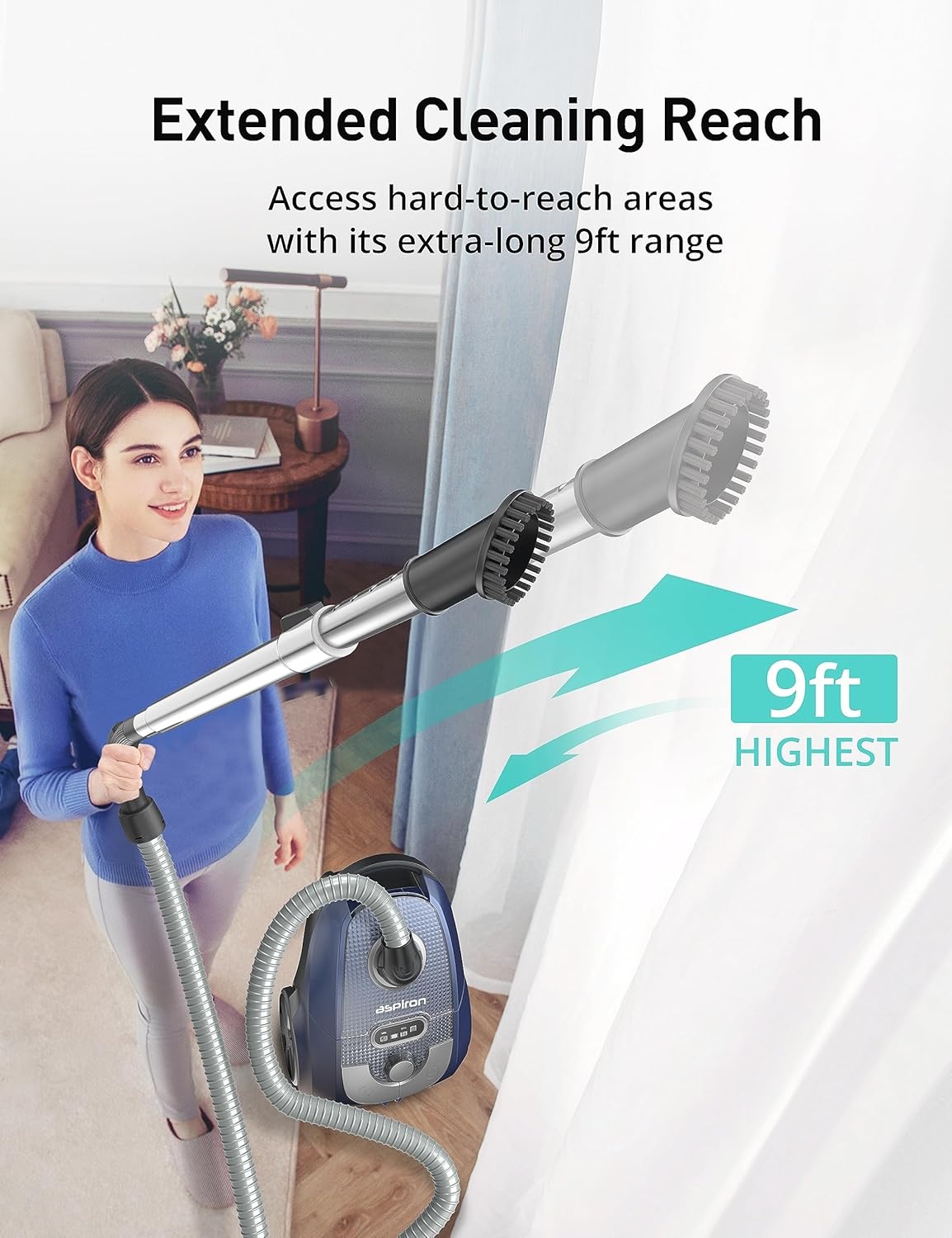 image:imageAspiron Canister Vacuum 1600W40Kpa Canister Bagged Vacuum4QT Dust Bag H13 HEPA Filter 5 Tools PetFriendlyVariable Power Controlfor Carpets Hardwood Floors Stairs Pet Hair HouseholdCarSapphire