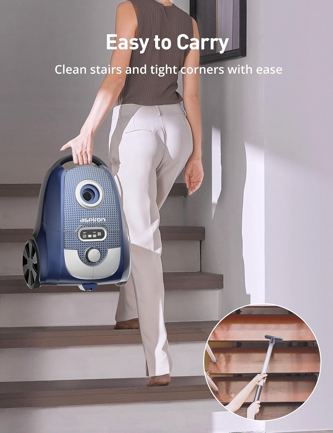 image:imageAspiron Canister Vacuum 1600W40Kpa Canister Bagged Vacuum4QT Dust Bag H13 HEPA Filter 5 Tools PetFriendlyVariable Power Controlfor Carpets Hardwood Floors Stairs Pet Hair HouseholdCarSapphire