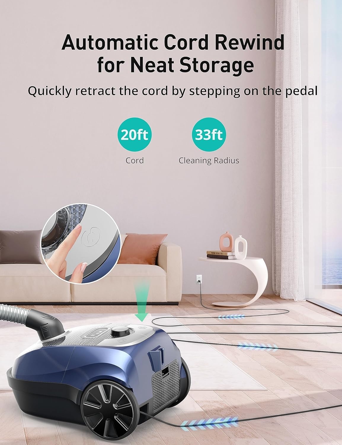image:imageAspiron Canister Vacuum 1600W40Kpa Canister Bagged Vacuum4QT Dust Bag H13 HEPA Filter 5 Tools PetFriendlyVariable Power Controlfor Carpets Hardwood Floors Stairs Pet Hair HouseholdCarSapphire